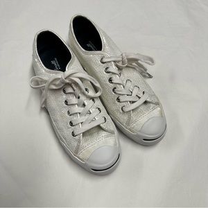 Converse Jack Purcell bridal white sequin lace up sneakers Sz 7.5